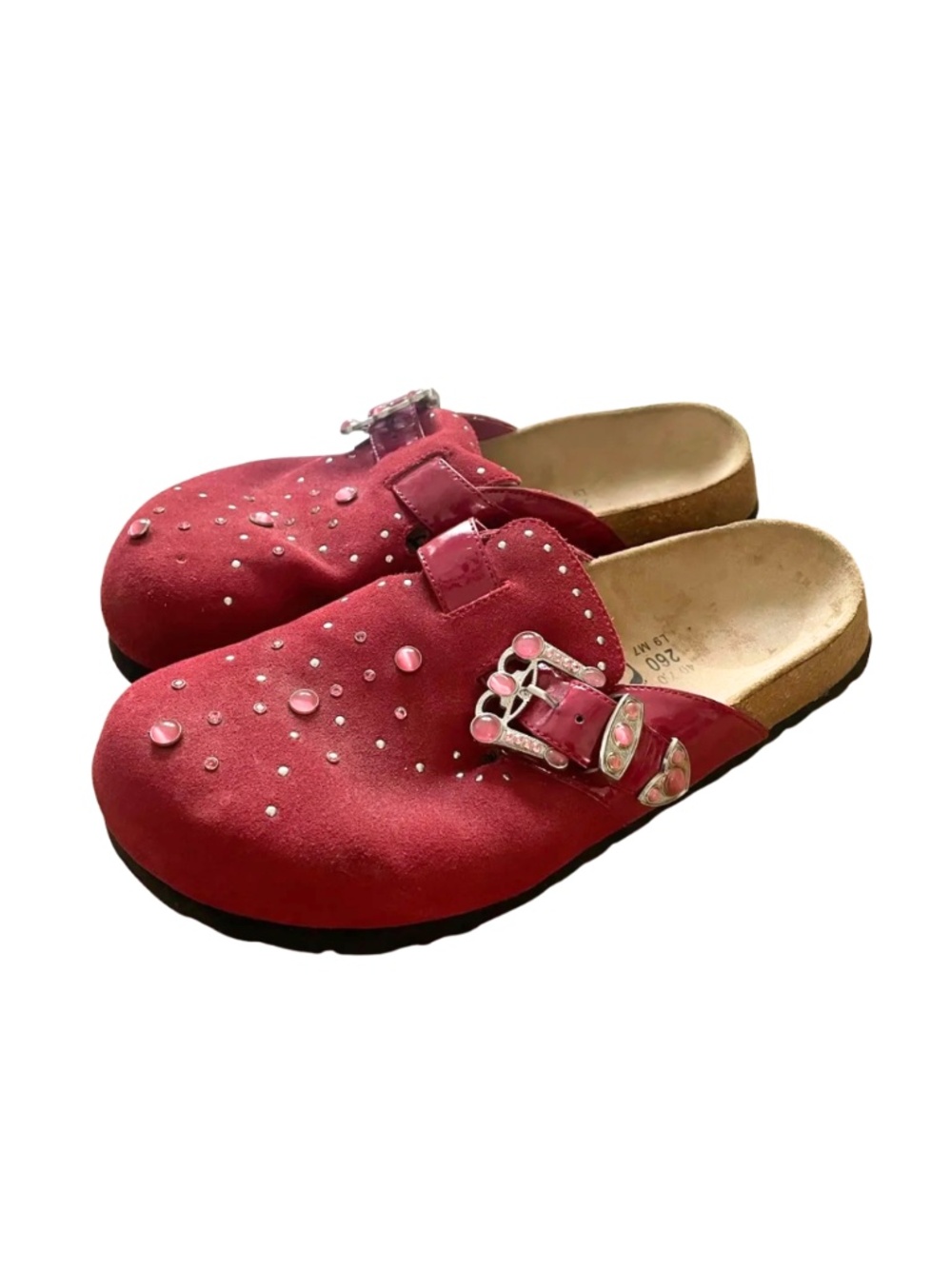 Women's Red Embellished Suede Slip-On Clogs Betula by Birkenstock 40 #0249